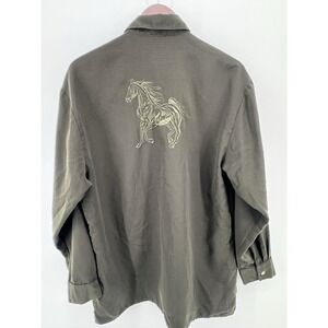Men's Olive Green Western Cowboy Embroidered with Horse Sz M